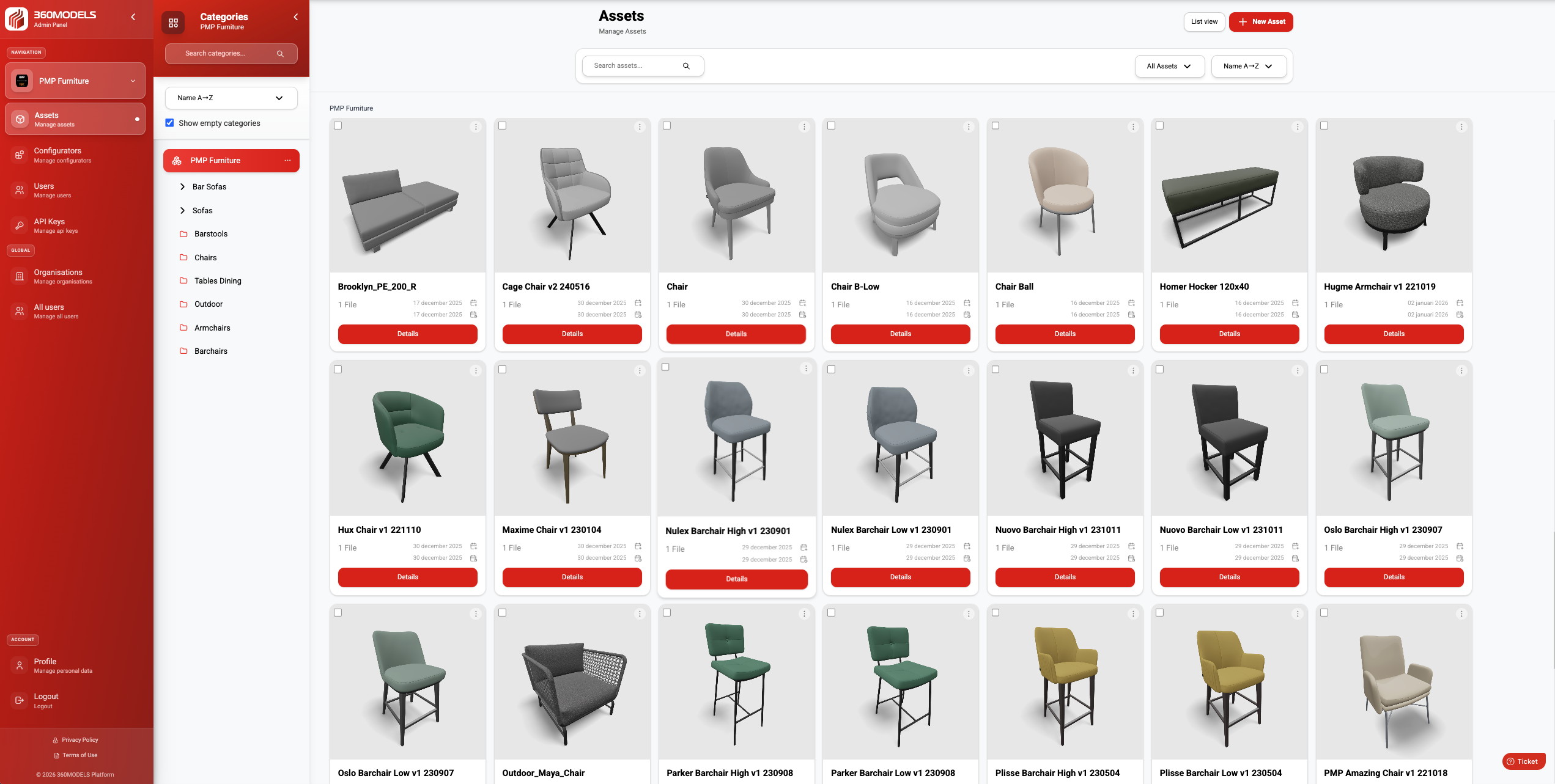 360models 3D objectbibliotheek met modellen en configuratoracties